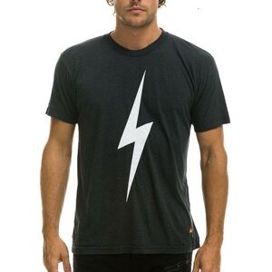 Aviator Nation Charcoal Short-Sleeve Tee with White Lightning Bolt Mens size L